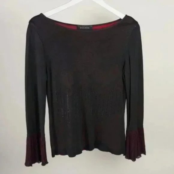 Escada Black and Red Rhinestone Damask Top